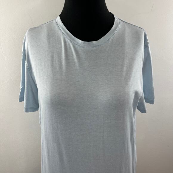 THEORY Blue Top Silk Blend Ribbed Crew Neck Slim Fit Casual Size Large L - Picture 4 of 13